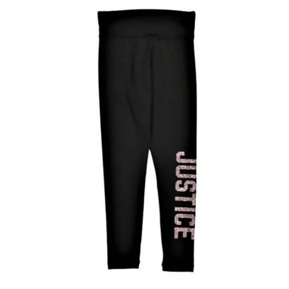 NWT JUSTICE Big Girls Glitter Logo Active Fit Leggings